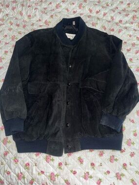 Vintage silvercord Genuine Leather mens black coat. Size: L